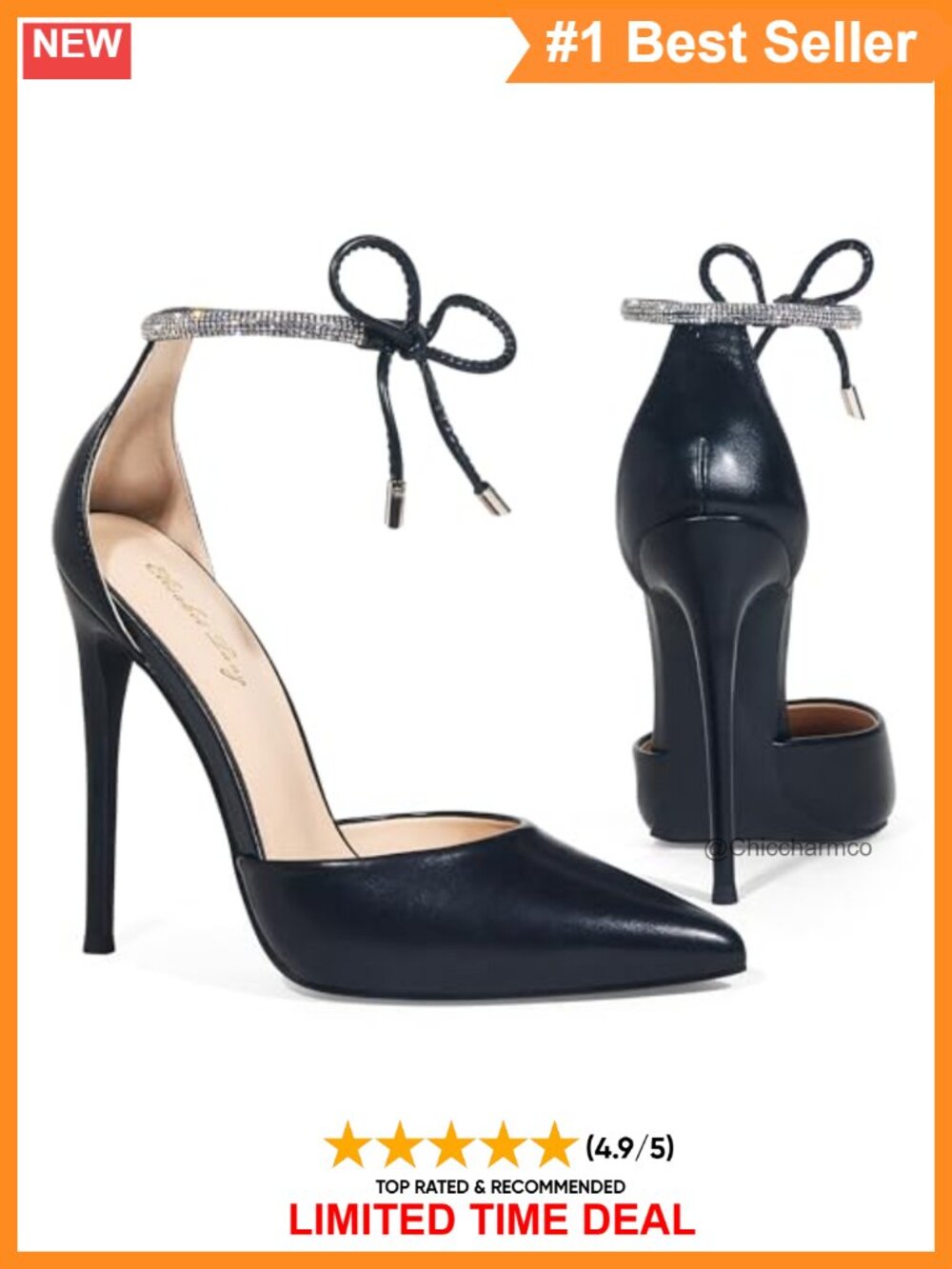 Faux Leather Pointed Toe Stiletto Pumps with Bow Ankle Strap for Wedding